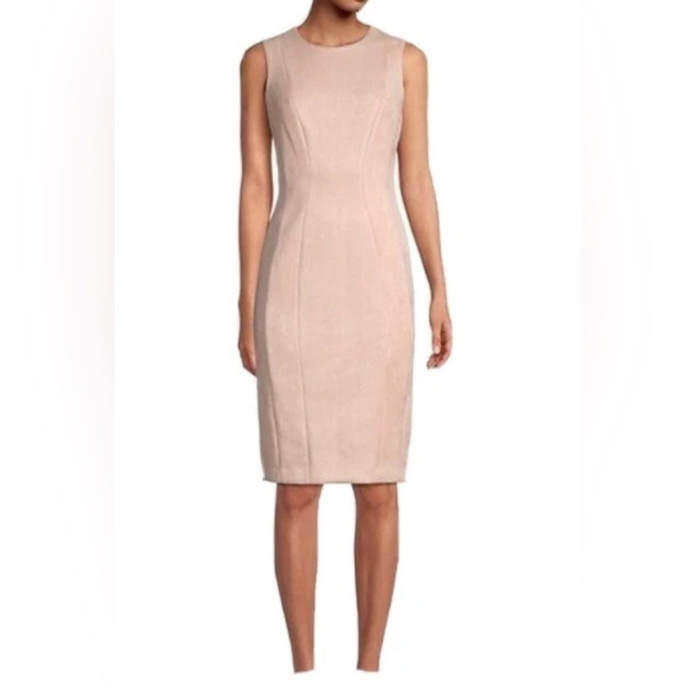 Calvin Klein Women’s Dress Sz14 Faux Suade Blush Pale Soft Pink Midi Shift $134